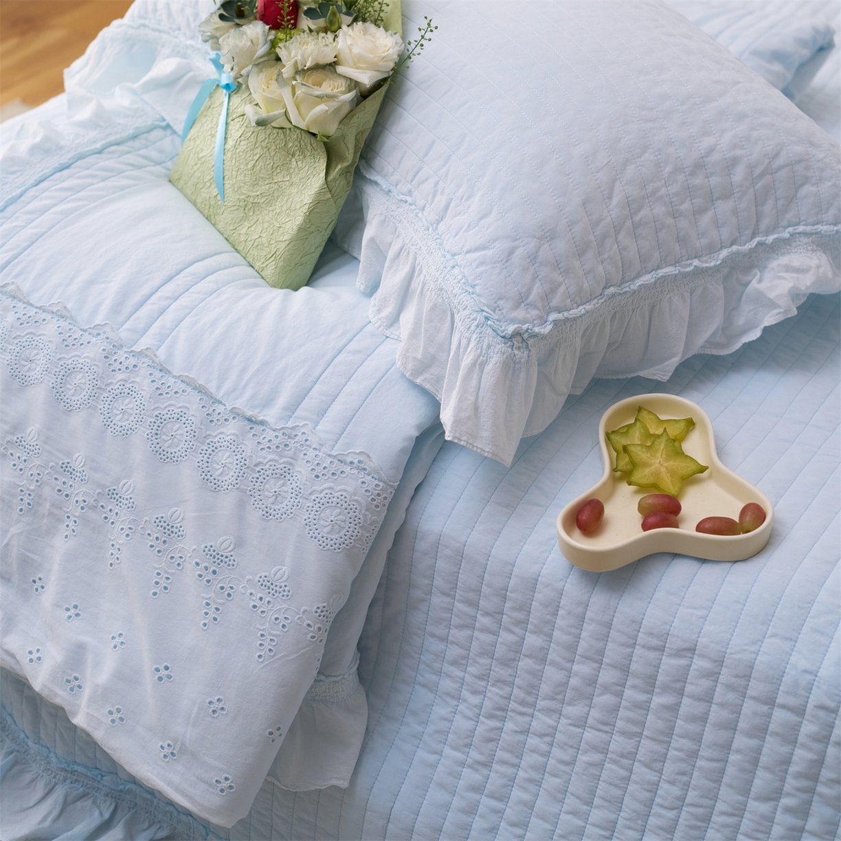 91家纺网 家纺一手货源 找家纺 上喜 2026新款全棉七代砂洗多功能夏被床盖 啵啵蓝