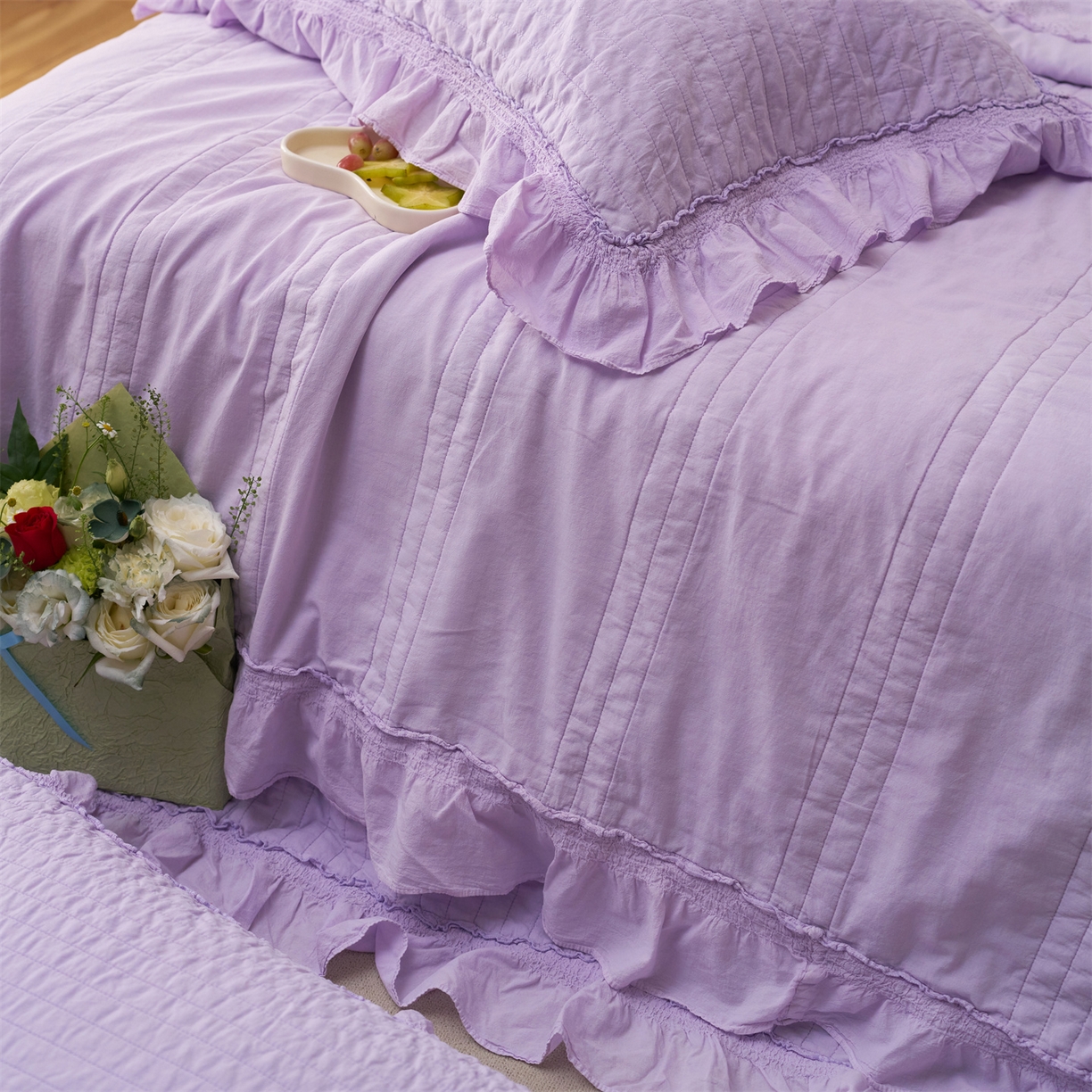 91家纺网 家纺一手货源 找家纺 上喜 2026新款全棉七代砂洗多功能夏被床盖 啵啵紫