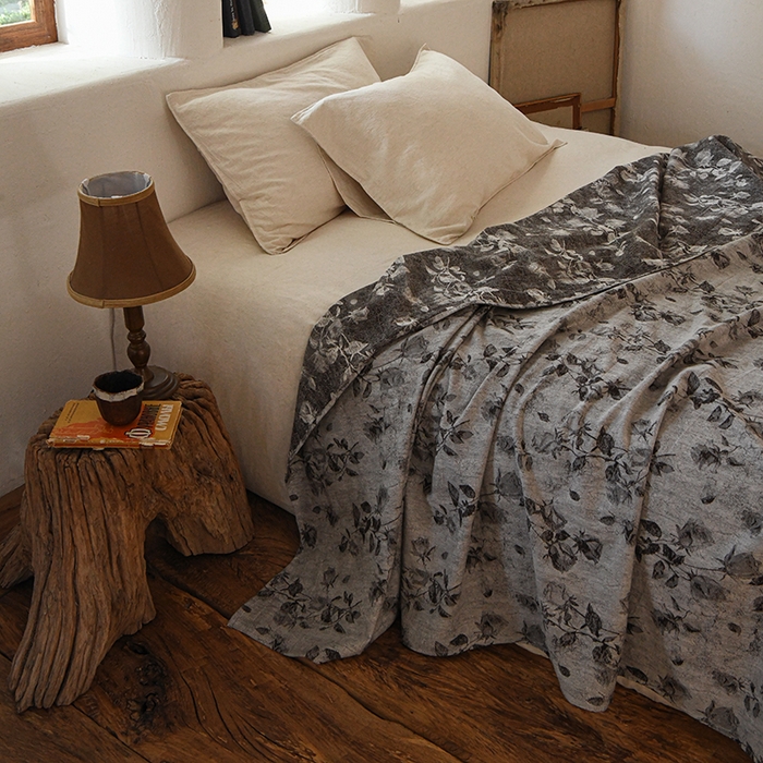（总）松色家居 2026新款全棉床盖-墨玫幽境-灰