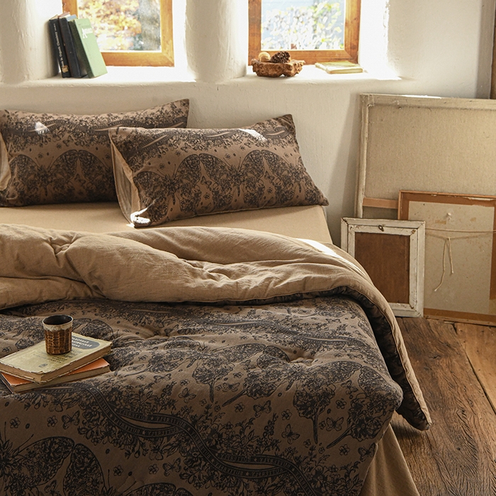 91家纺网 家纺一手货源 找家纺 （总）松色家居 2026新款全棉大豆冬被被子被芯-布拉格-咖