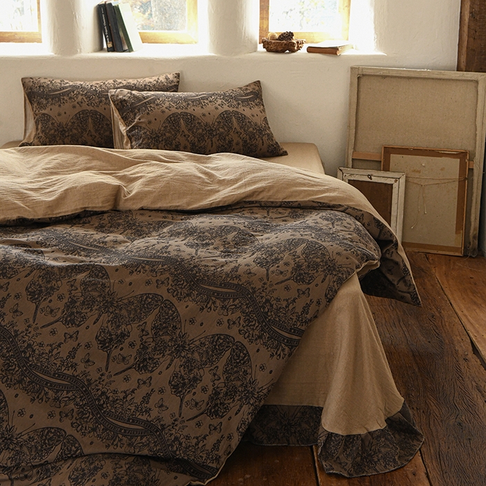 91家纺网 家纺一手货源 找家纺 （总）松色家居 2026新款全棉四件套-布拉格-咖