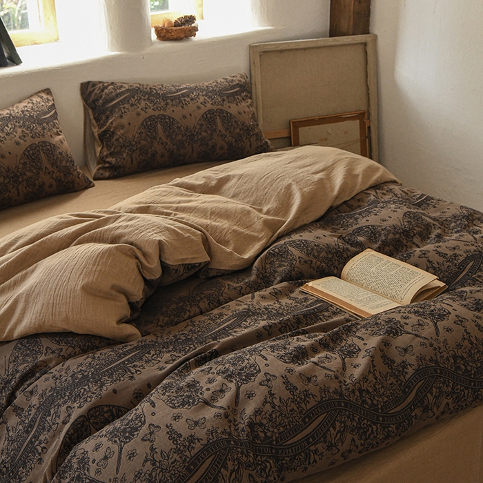 91家纺网 家纺一手货源 找家纺 （总）松色家居 2026新款全棉四件套-布拉格-咖