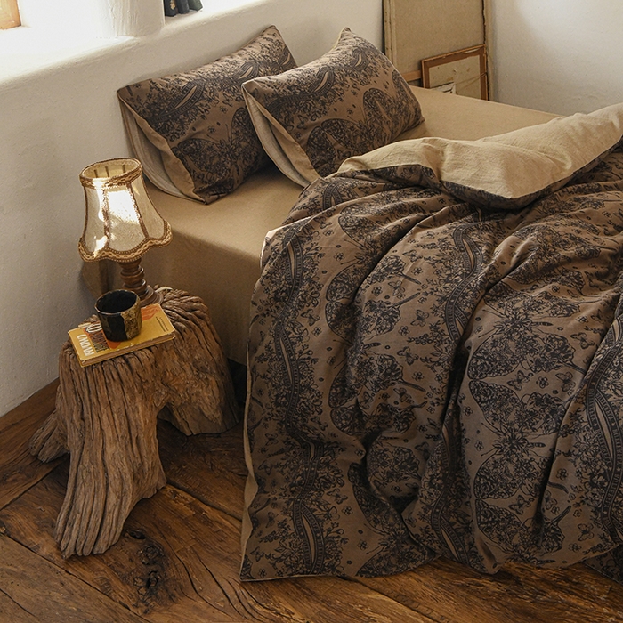 91家纺网 家纺一手货源 找家纺 （总）松色家居 2026新款全棉四件套-布拉格-咖