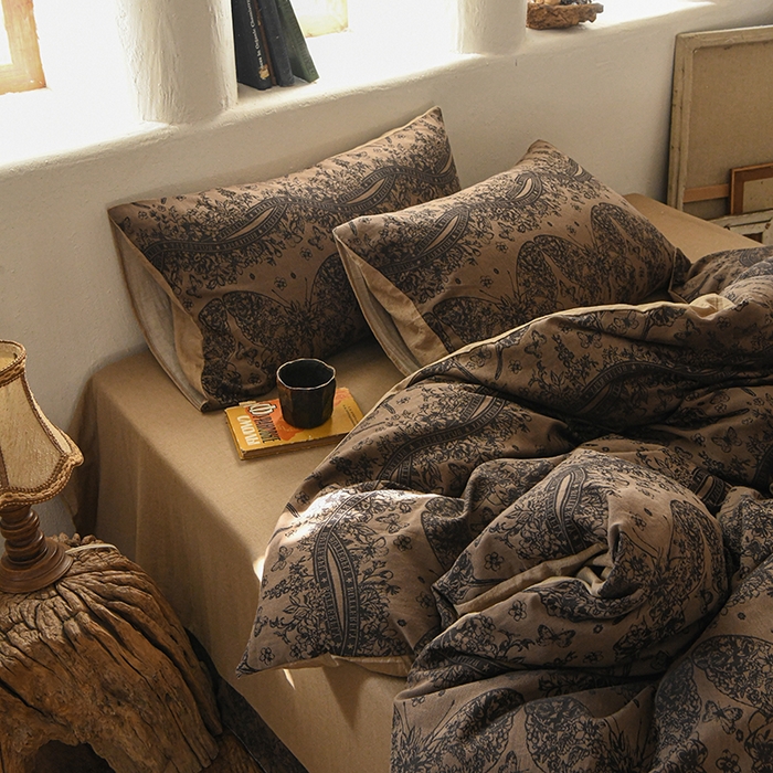 91家纺网 家纺一手货源 找家纺 （总）松色家居 2026新款全棉四件套-布拉格-咖