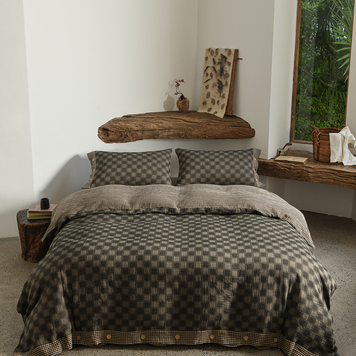 91家纺网 家纺一手货源 找家纺 （总）松色家居 2026新款棉麻水洗色织四件套被芯系列-禾里