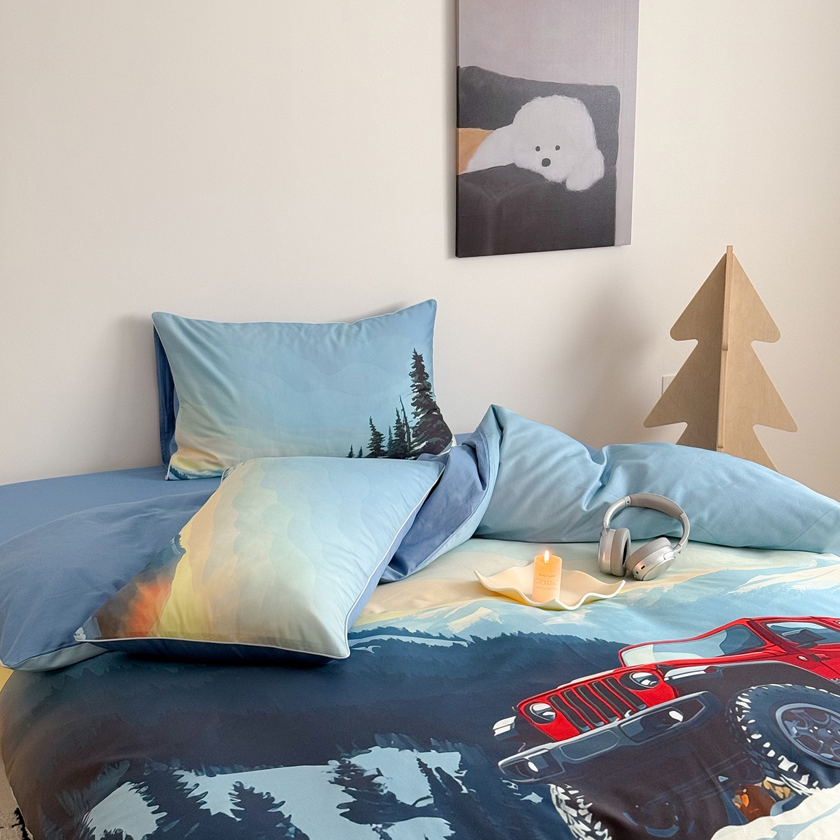 91家纺网 家纺一手货源 找家纺 （总）西西家居 2026新款100支澳棉数码印花独家专版数码汽车系列四件套--雪山穿越