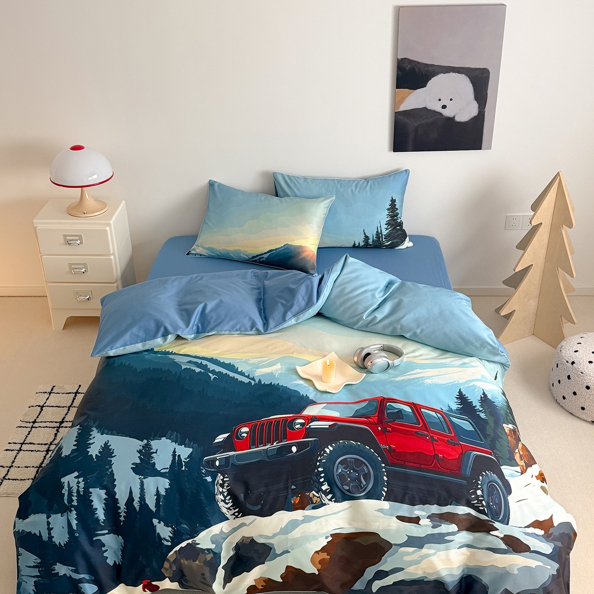 91家纺网 家纺一手货源 找家纺 （总）西西家居 2026新款100支澳棉数码印花独家专版数码汽车系列四件套--雪山穿越