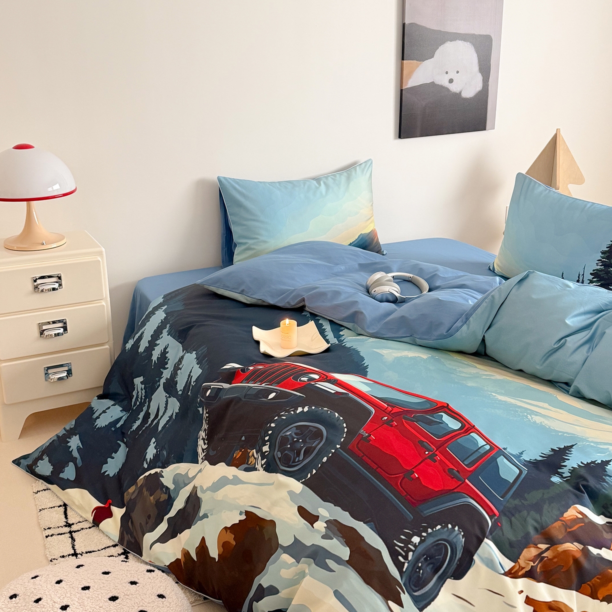 91家纺网 家纺一手货源 找家纺 （总）西西家居 2026新款100支澳棉数码印花独家专版数码汽车系列四件套--雪山穿越