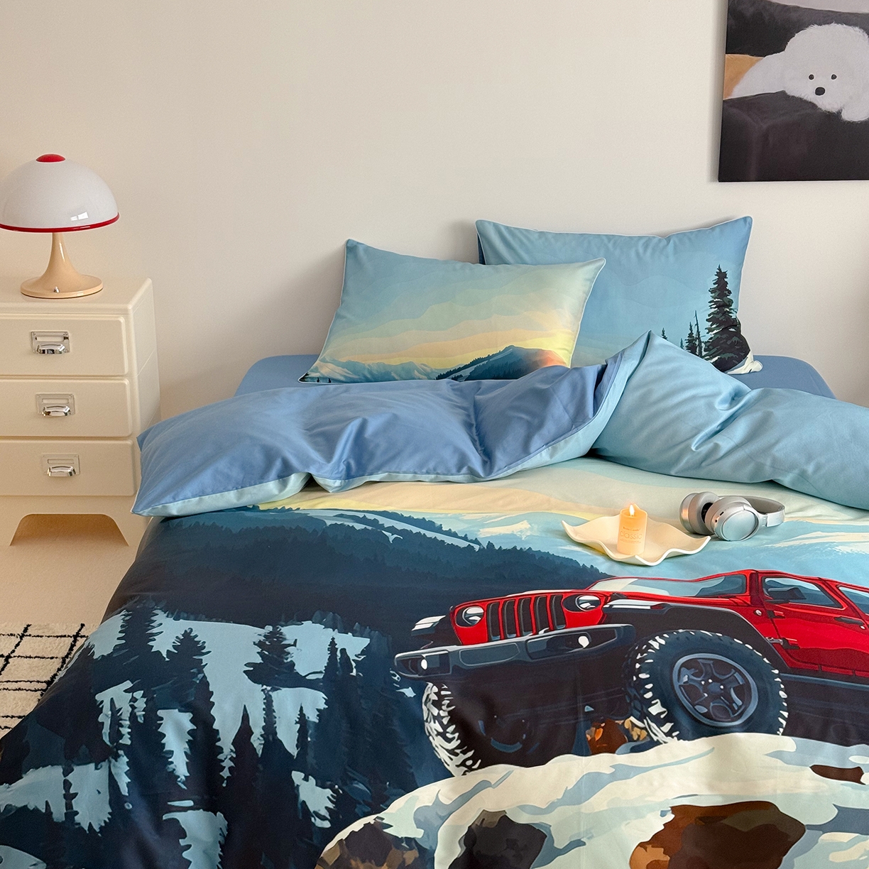 91家纺网 家纺一手货源 找家纺 （总）西西家居 2026新款100支澳棉数码印花独家专版数码汽车系列四件套--雪山穿越