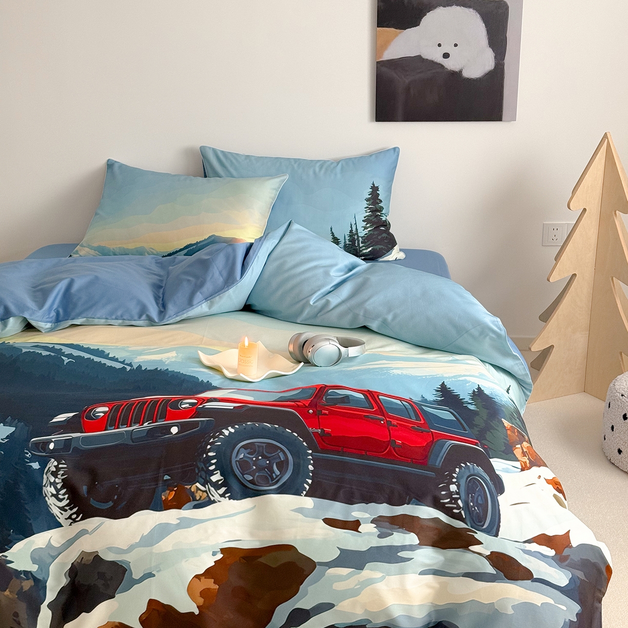 91家纺网 家纺一手货源 找家纺 （总）西西家居 2026新款100支澳棉数码印花独家专版数码汽车系列四件套--雪山穿越