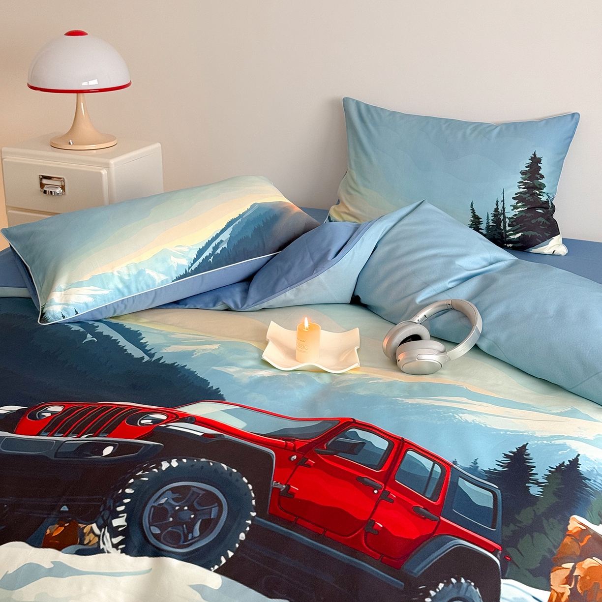 91家纺网 家纺一手货源 找家纺 （总）西西家居 2026新款100支澳棉数码印花独家专版数码汽车系列四件套--雪山穿越