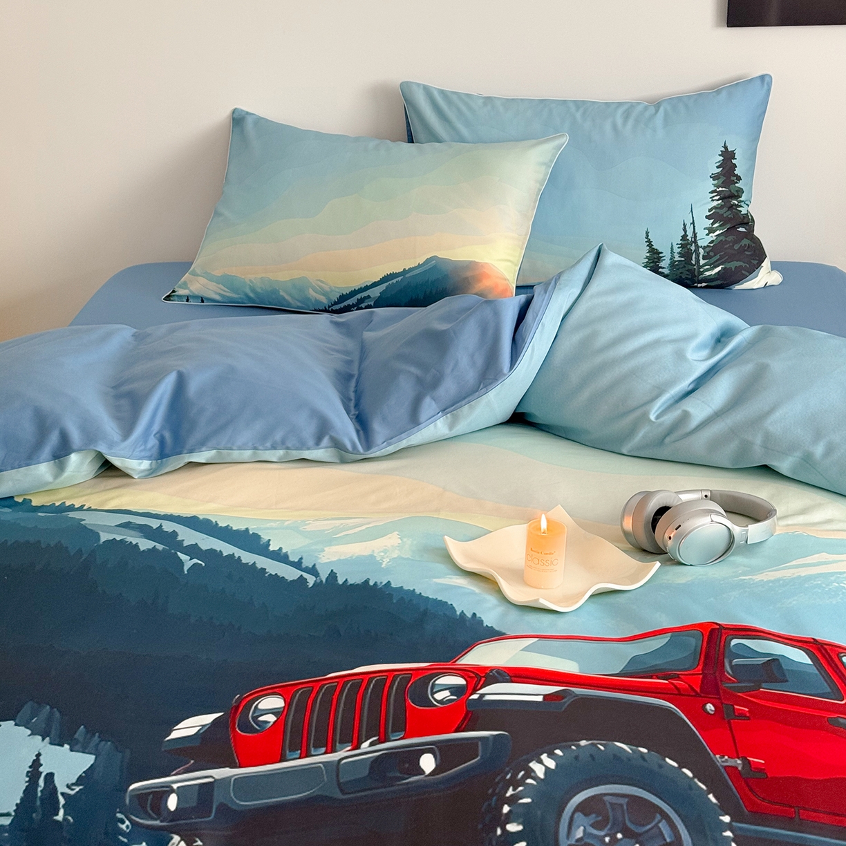 91家纺网 家纺一手货源 找家纺 （总）西西家居 2026新款100支澳棉数码印花独家专版数码汽车系列四件套--雪山穿越