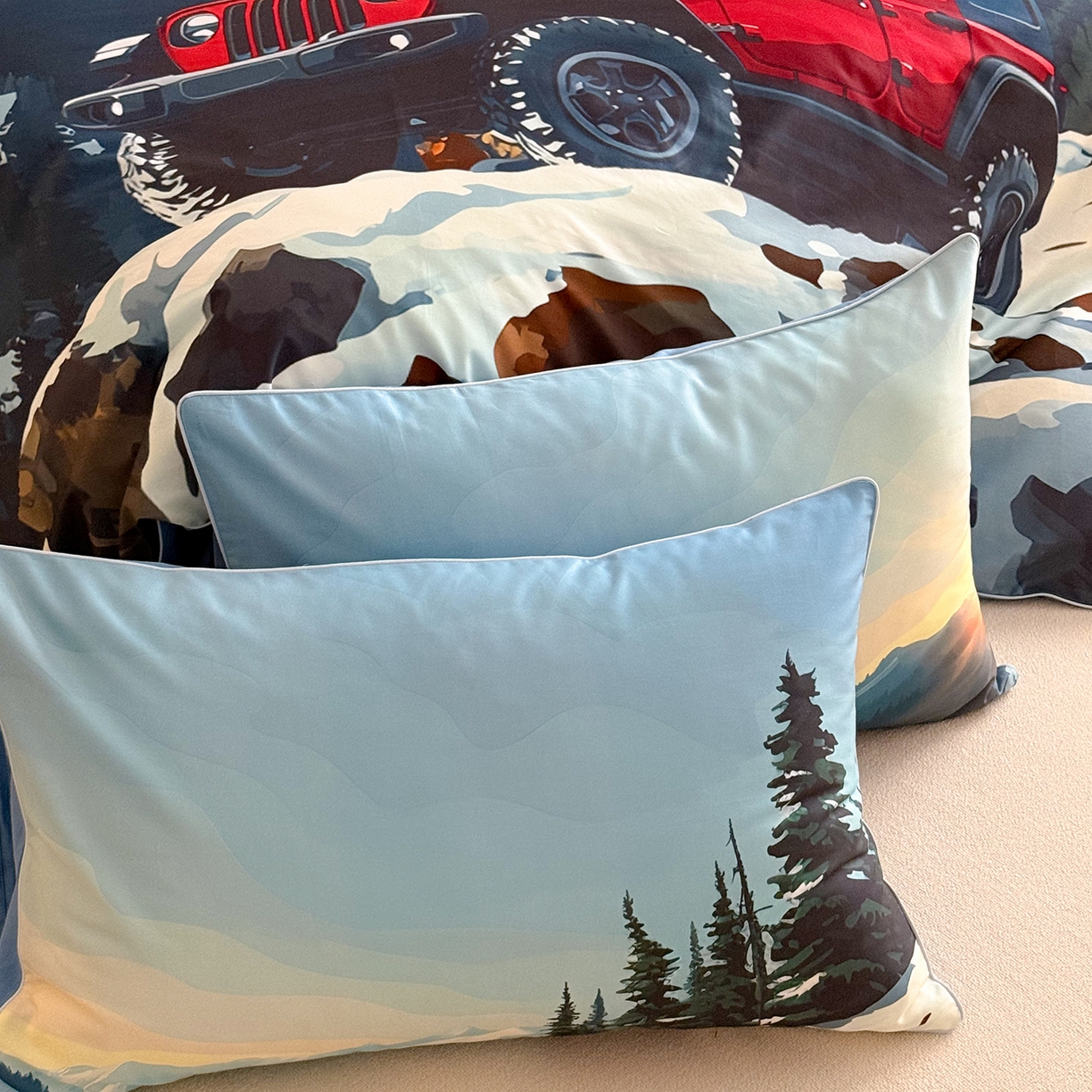 91家纺网 家纺一手货源 找家纺 （总）西西家居 2026新款100支澳棉数码印花独家专版数码汽车系列四件套--雪山穿越