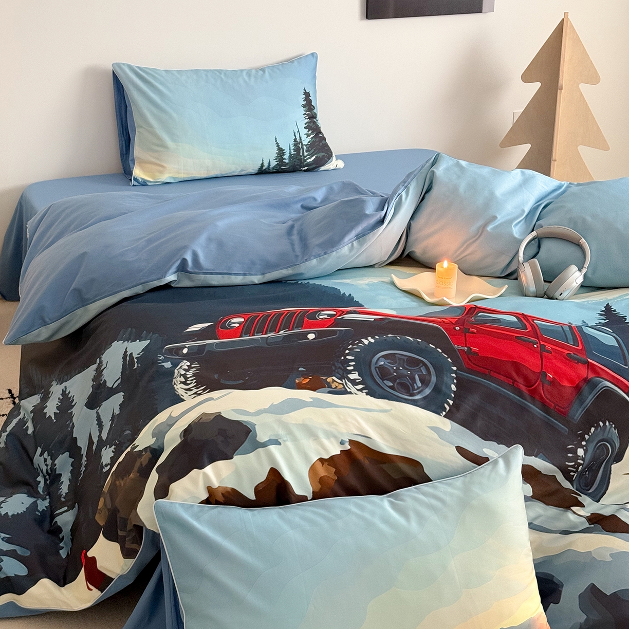 91家纺网 家纺一手货源 找家纺 （总）西西家居 2026新款100支澳棉数码印花独家专版数码汽车系列四件套--雪山穿越