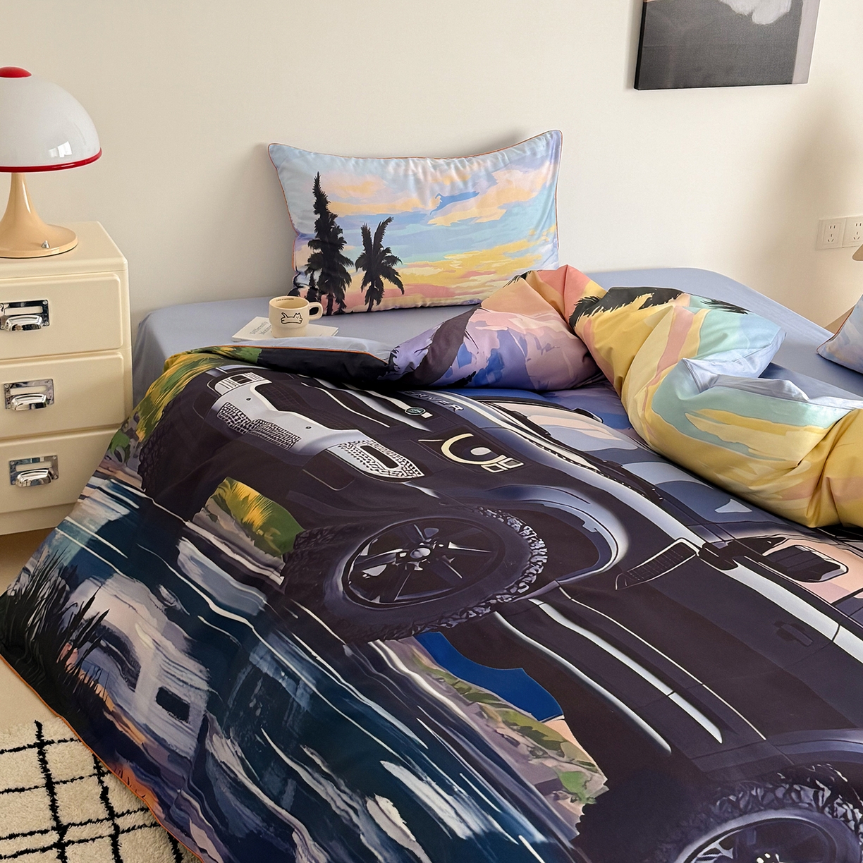 91家纺网 家纺一手货源 找家纺 （总）西西家居 2026新款100支澳棉数码印花独家专版数码汽车系列四件套--卫士