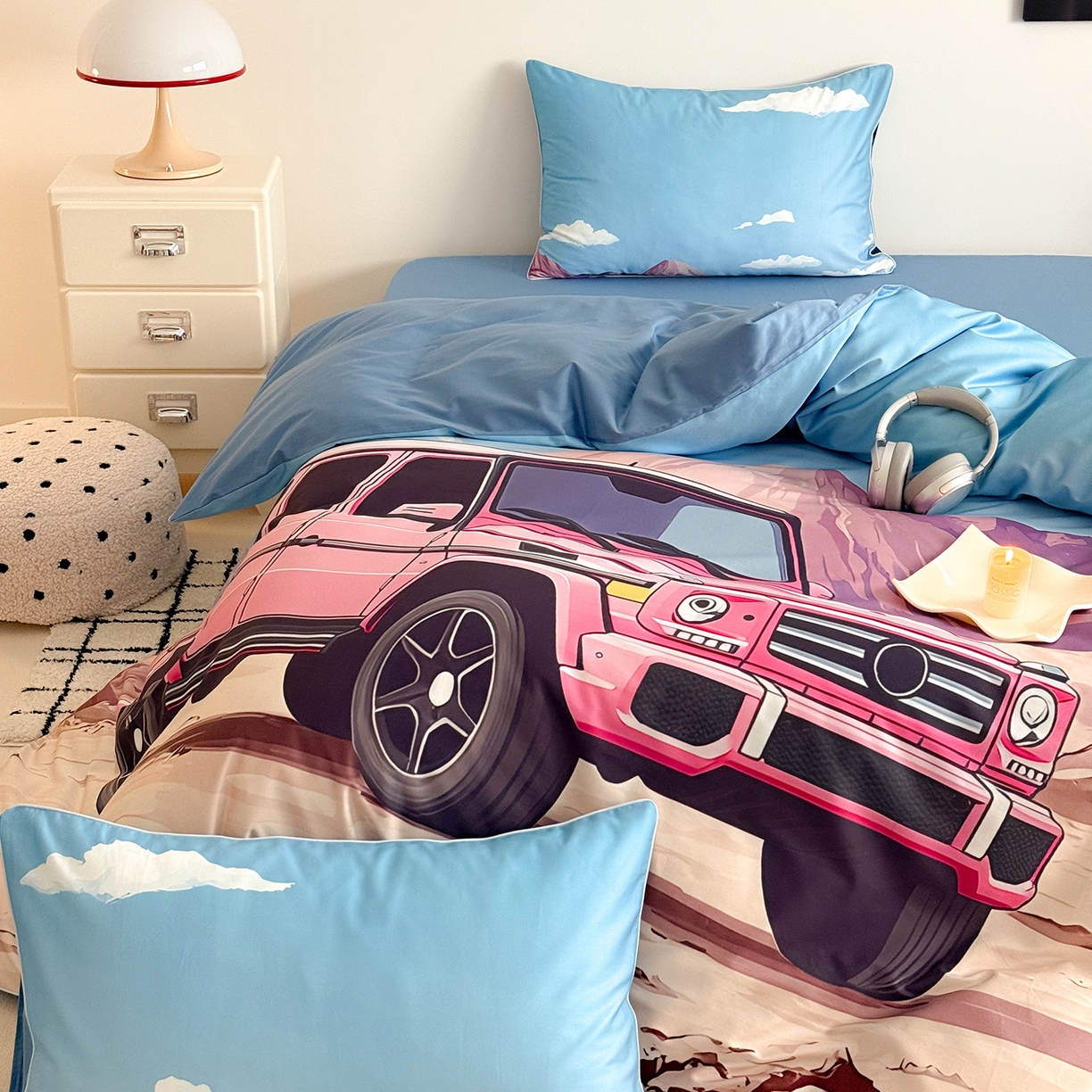 91家纺网 家纺一手货源 找家纺 （总）西西家居 2026新款100支澳棉数码印花独家专版数码汽车系列四件套--穿越沙漠