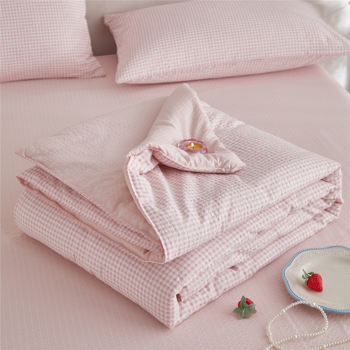 艺菲阁家纺 2026新款泡芙棉夏被夏凉被空调被 可可粉格