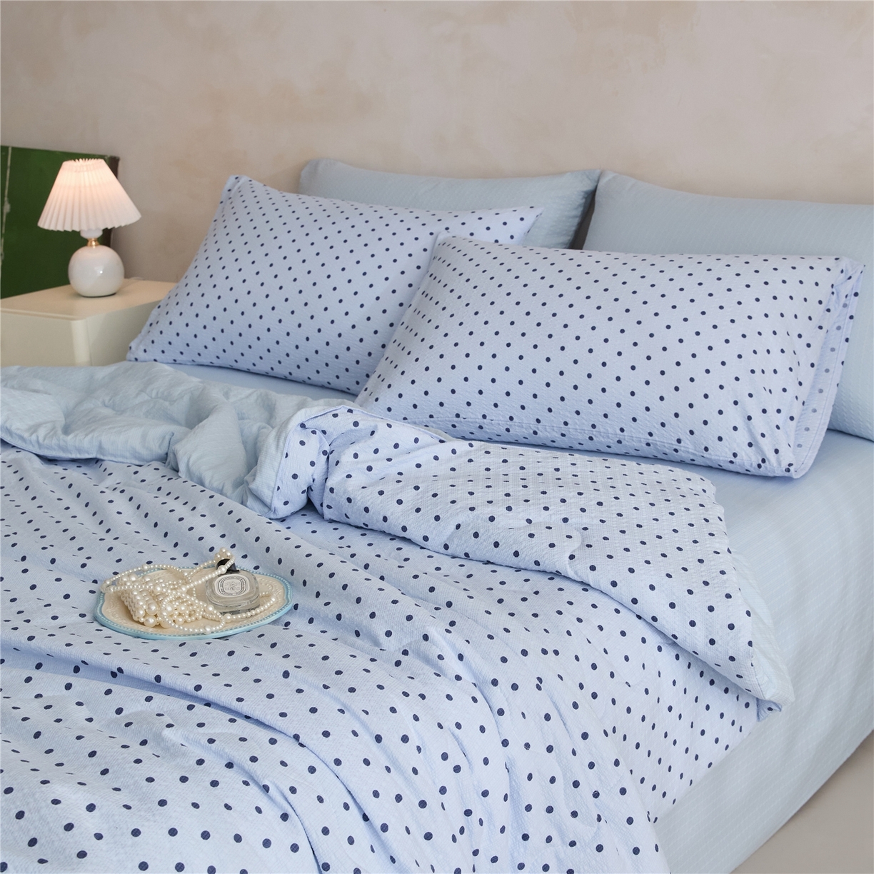 91家纺网 家纺一手货源 找家纺 艺菲阁家纺 2026新款泡芙棉夏被夏凉被空调被 蓝雾星点