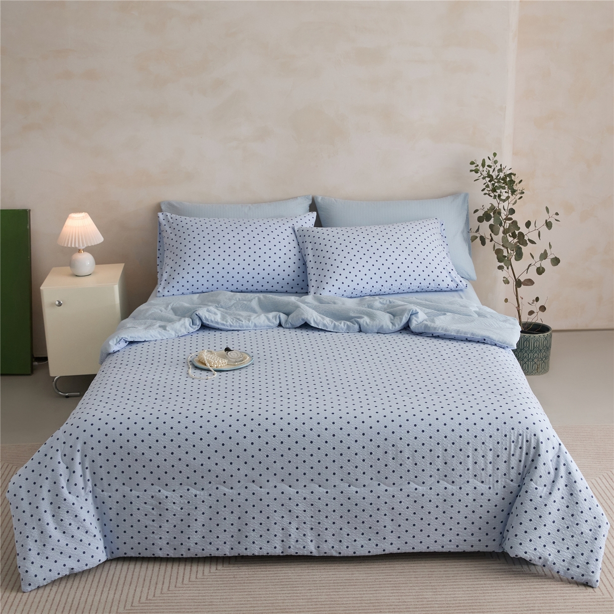 91家纺网 家纺一手货源 找家纺 艺菲阁家纺 2026新款泡芙棉夏被夏凉被空调被 蓝雾星点