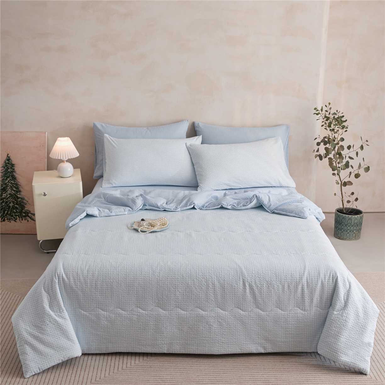 91家纺网 家纺一手货源 找家纺 艺菲阁家纺 2026新款泡芙棉夏被夏凉被空调被 可可蓝格