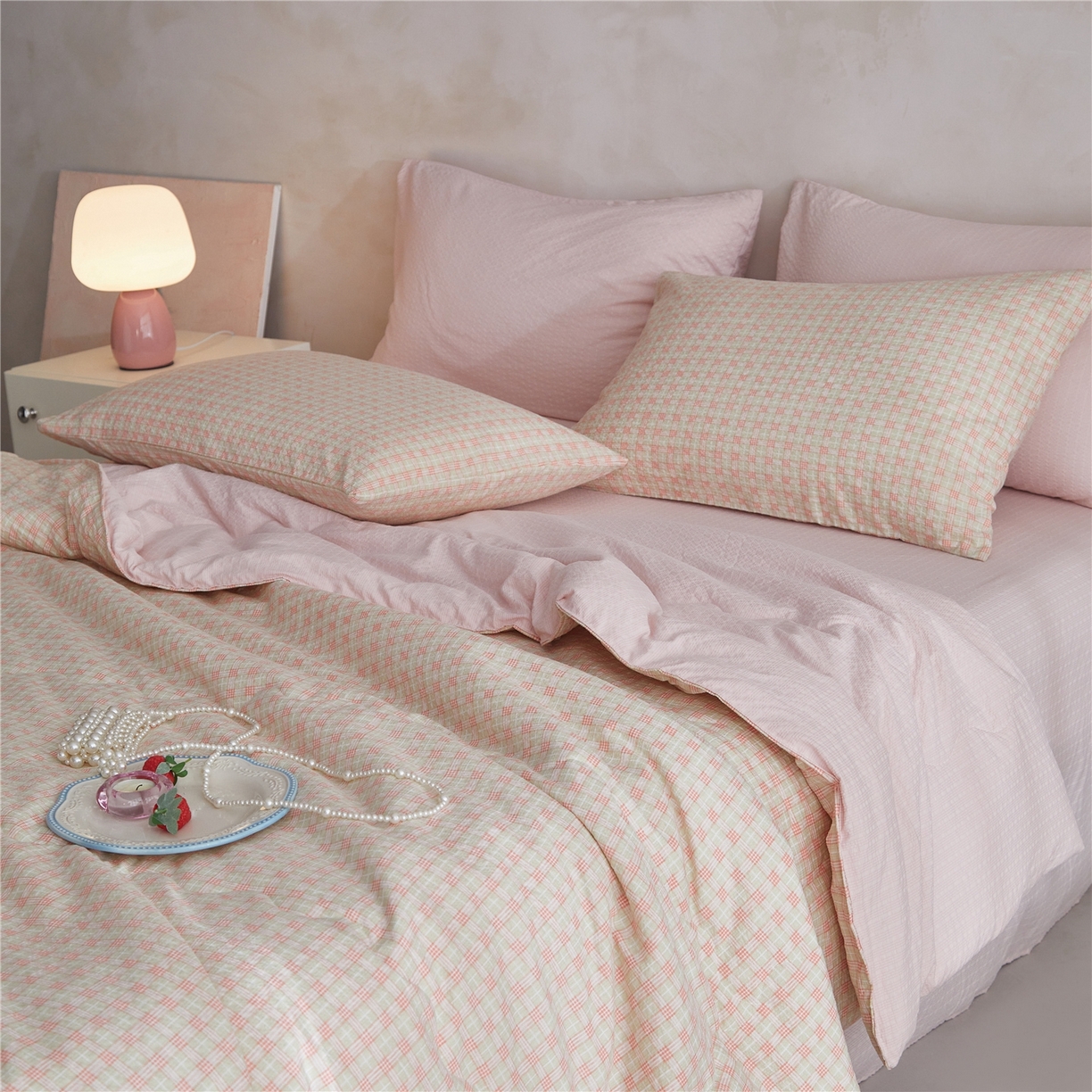 91家纺网 家纺一手货源 找家纺 艺菲阁家纺 2026新款泡芙棉夏被夏凉被空调被 青橘格