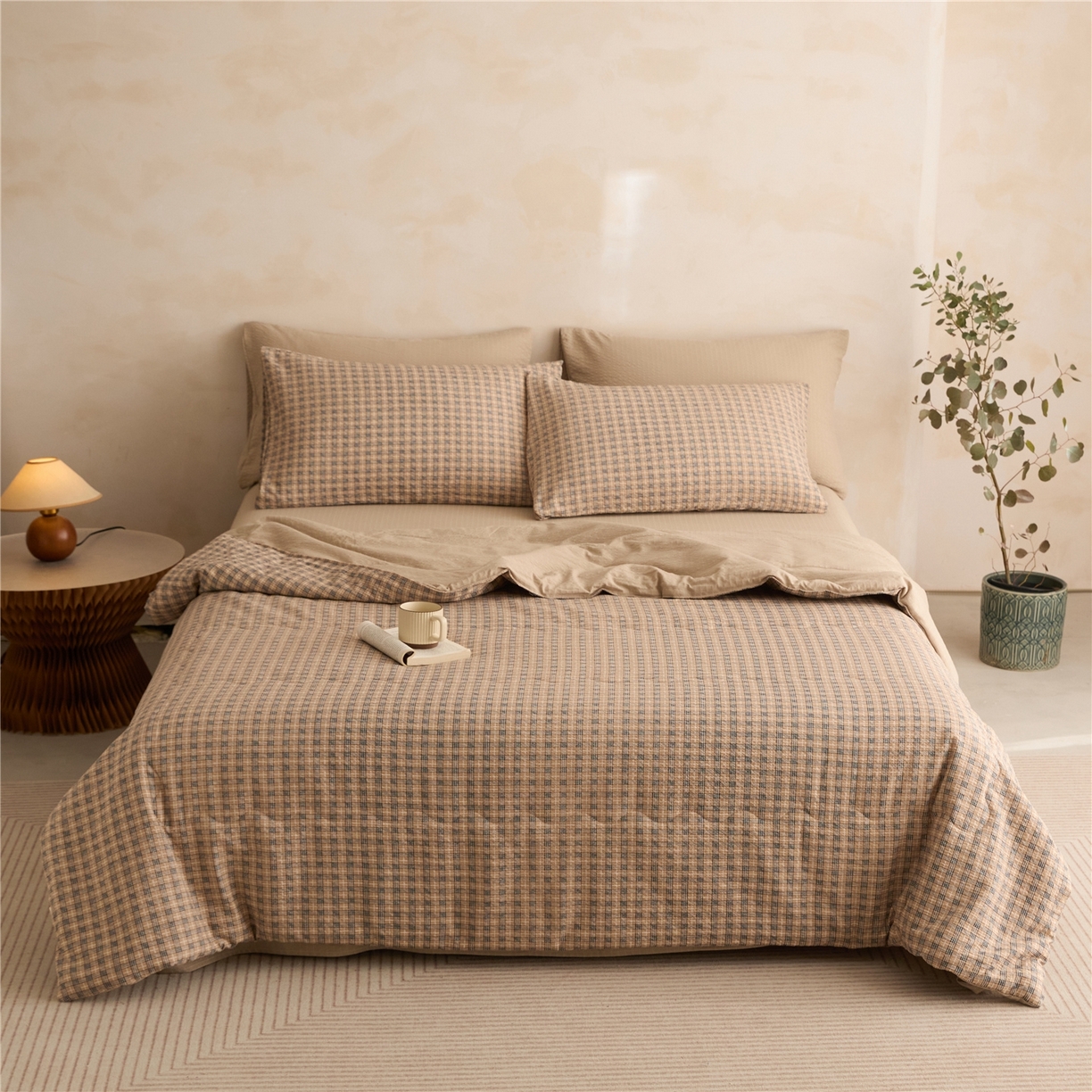 91家纺网 家纺一手货源 找家纺 艺菲阁家纺 2026新款泡芙棉夏被夏凉被空调被 古典格