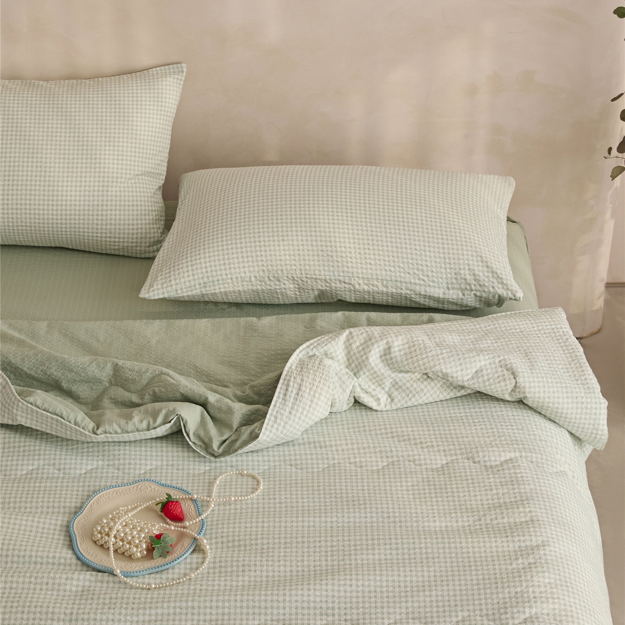 91家纺网 家纺一手货源 找家纺 艺菲阁家纺 2026新款泡芙棉夏被夏凉被空调被 可可绿格