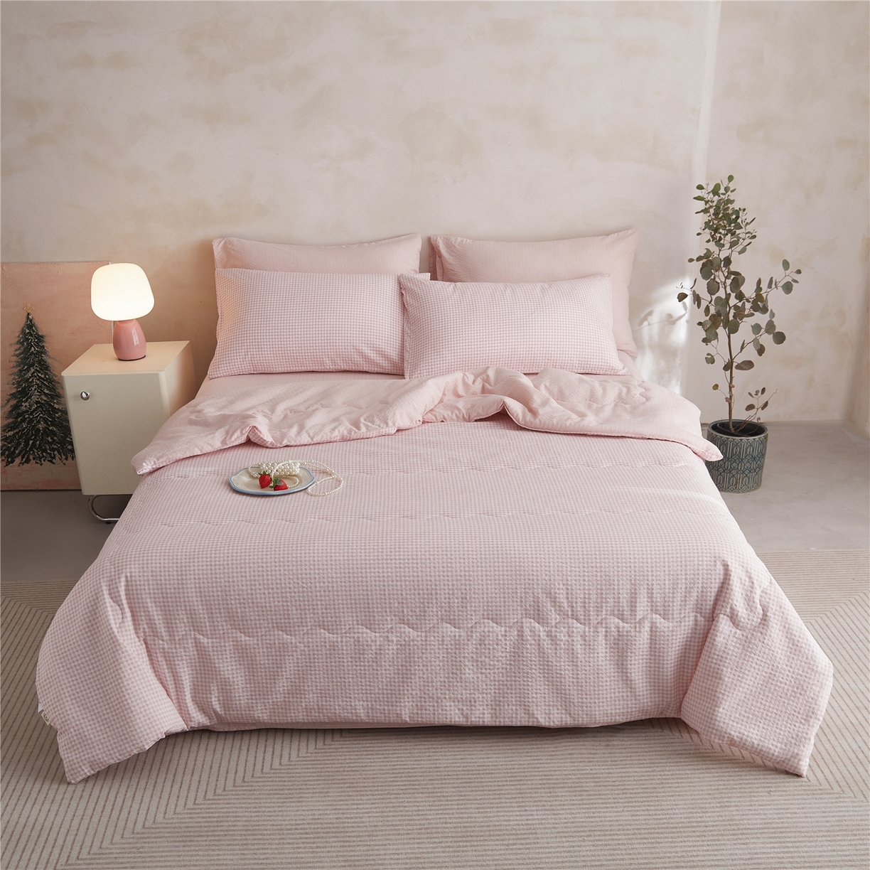 91家纺网 家纺一手货源 找家纺 艺菲阁家纺 2026新款泡芙棉夏被夏凉被空调被 可可粉格