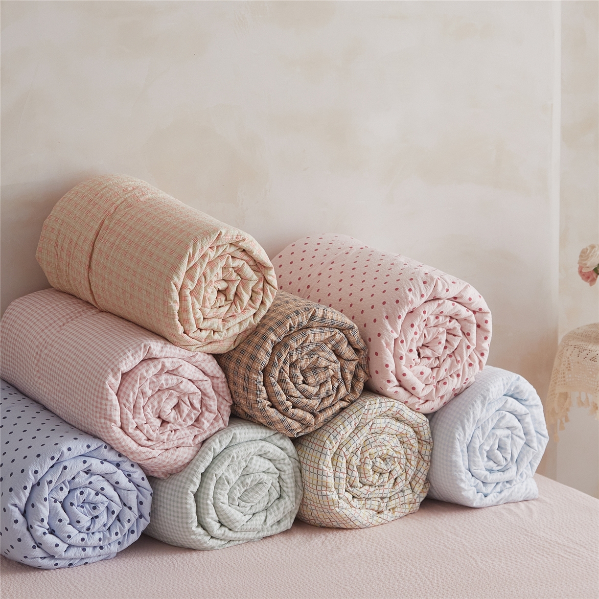 91家纺网 家纺一手货源 找家纺 艺菲阁家纺 2026新款泡芙棉夏被夏凉被空调被 组合图仅供展示不可下单