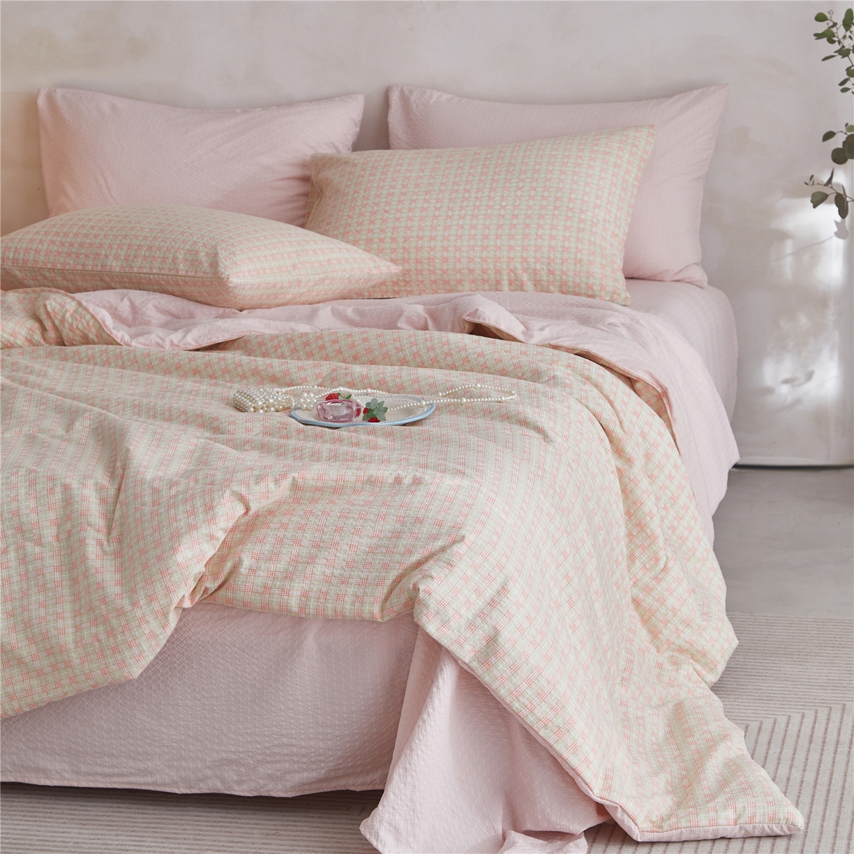 91家纺网 家纺一手货源 找家纺 艺菲阁家纺 2026新款泡芙棉夏被夏凉被空调被 青橘格