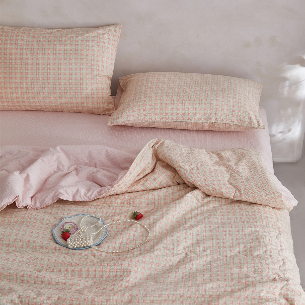 91家纺网 家纺一手货源 找家纺 艺菲阁家纺 2026新款泡芙棉夏被夏凉被空调被 青橘格