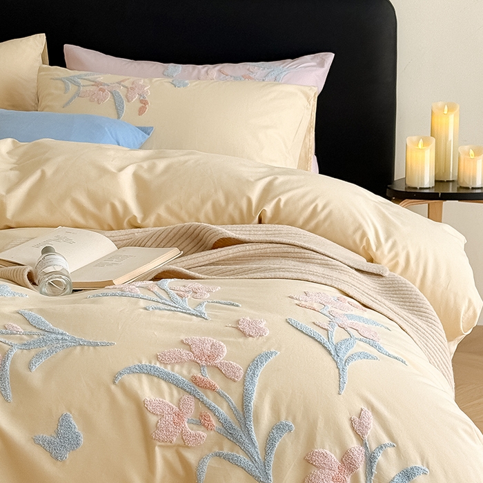 91家纺网 家纺一手货源 找家纺 Mr.pig猪先生水洗棉 2026新款全棉水洗棉毛巾绣四件套（展示价格为控价，实际价格请联系客服 墨染-杏仁白