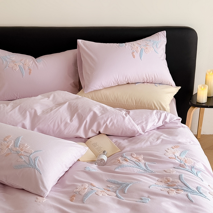 91家纺网 家纺一手货源 找家纺 Mr.pig猪先生水洗棉 2026新款全棉水洗棉毛巾绣四件套（展示价格为控价，实际价格请联系客服 墨染-微微紫