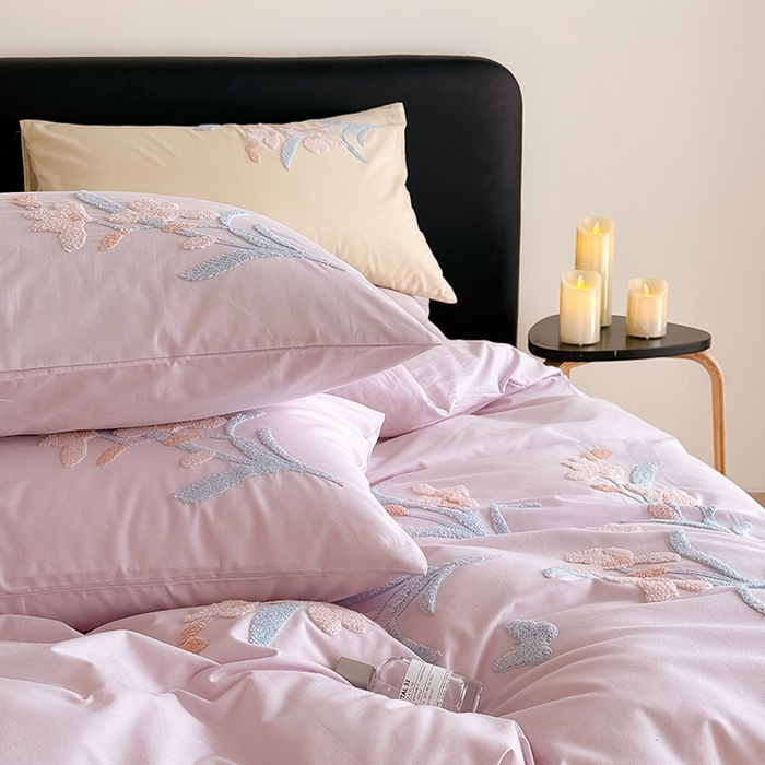 91家纺网 家纺一手货源 找家纺 Mr.pig猪先生水洗棉 2026新款全棉水洗棉毛巾绣四件套（展示价格为控价，实际价格请联系客服 墨染-微微紫