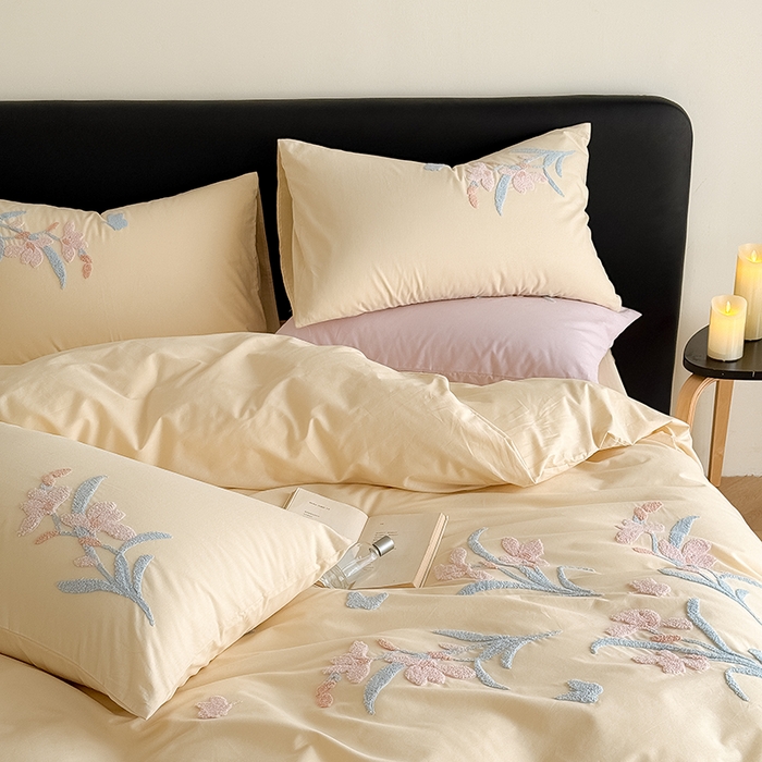 91家纺网 家纺一手货源 找家纺 Mr.pig猪先生水洗棉 2026新款全棉水洗棉毛巾绣四件套（展示价格为控价，实际价格请联系客服 墨染-杏仁白