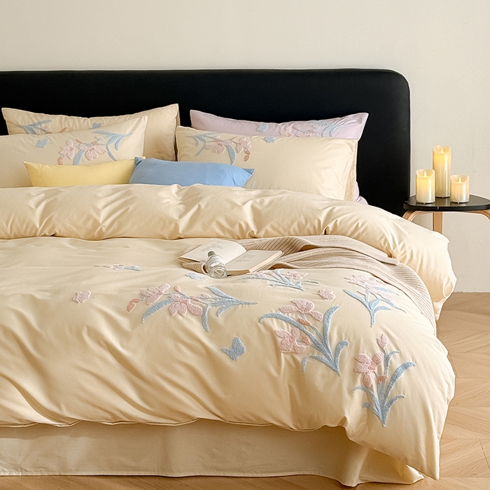 91家纺网 家纺一手货源 找家纺 Mr.pig猪先生水洗棉 2026新款全棉水洗棉毛巾绣四件套（展示价格为控价，实际价格请联系客服 墨染-杏仁白