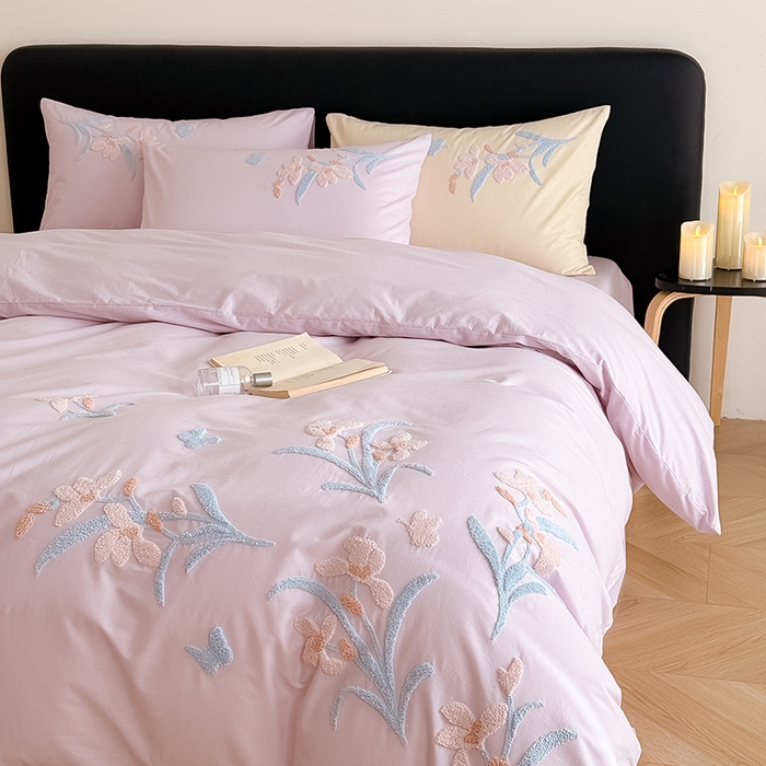 91家纺网 家纺一手货源 找家纺 Mr.pig猪先生水洗棉 2026新款全棉水洗棉毛巾绣四件套（展示价格为控价，实际价格请联系客服 墨染-微微紫