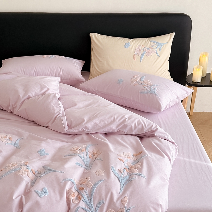 91家纺网 家纺一手货源 找家纺 Mr.pig猪先生水洗棉 2026新款全棉水洗棉毛巾绣四件套（展示价格为控价，实际价格请联系客服 墨染-微微紫