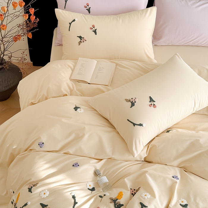 91家纺网 家纺一手货源 找家纺 Mr.pig猪先生水洗棉 2026新款全棉水洗棉毛巾绣四件套（展示价格为控价，实际价格请联系客服 花絮-杏仁白