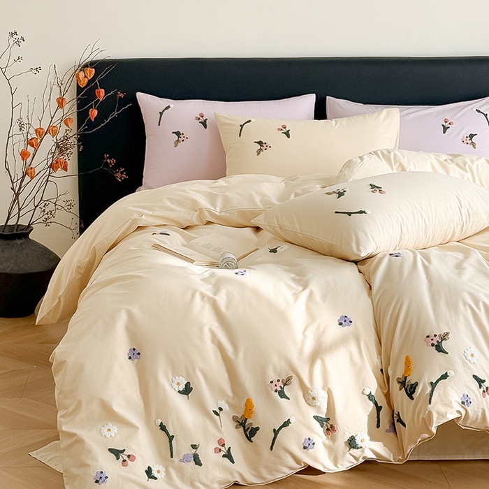 91家纺网 家纺一手货源 找家纺 Mr.pig猪先生水洗棉 2026新款全棉水洗棉毛巾绣四件套（展示价格为控价，实际价格请联系客服 花絮-杏仁白