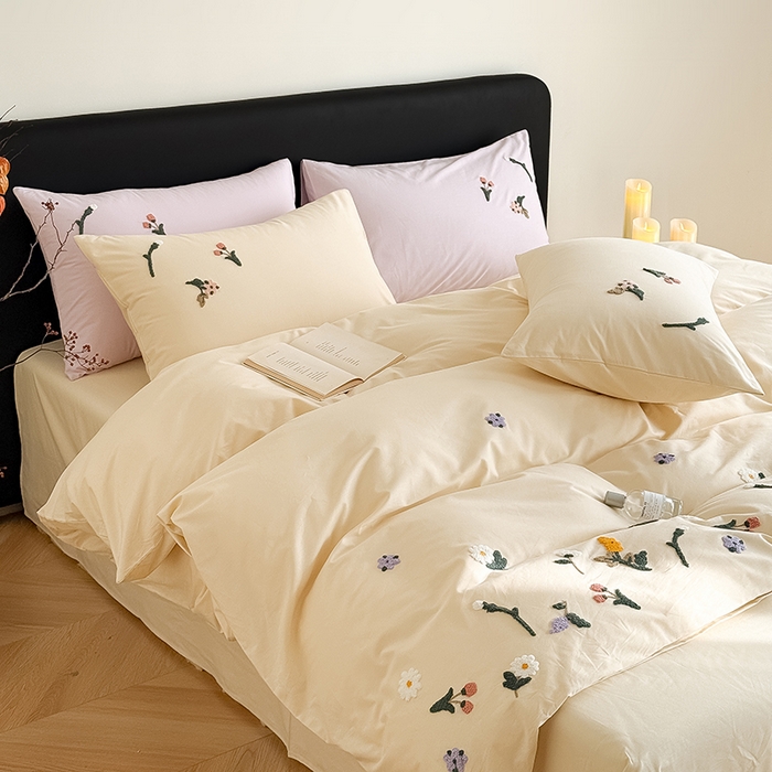 91家纺网 家纺一手货源 找家纺 Mr.pig猪先生水洗棉 2026新款全棉水洗棉毛巾绣四件套（展示价格为控价，实际价格请联系客服 花絮-杏仁白