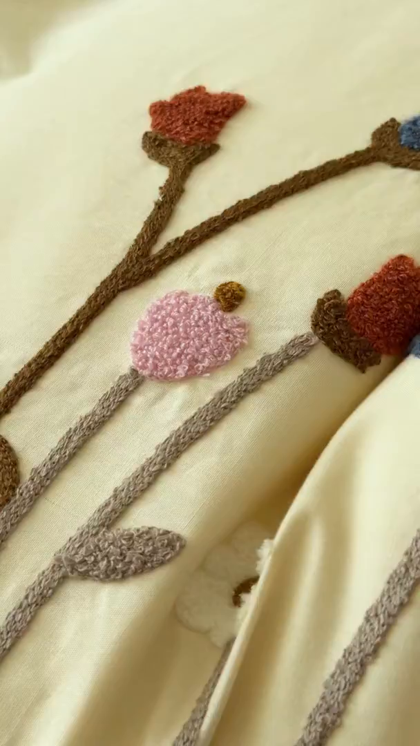 91家纺网 家纺一手货源 找家纺 Mr.pig猪先生水洗棉 2026新款全棉水洗棉毛巾绣四件套（展示价格为控价，实际价格请联系客服 花盏-杏仁白