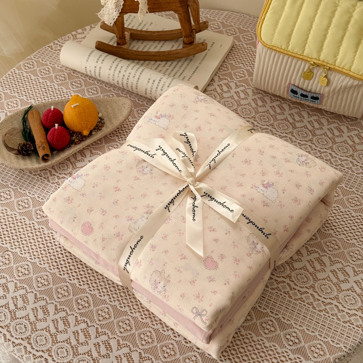 于果 2026新款全棉纯棉双层纱四件套 卷耳小姐