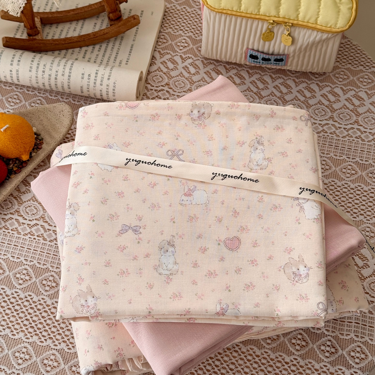 91家纺网 家纺一手货源 找家纺 于果 2026新款全棉纯棉双层纱四件套 卷耳小姐