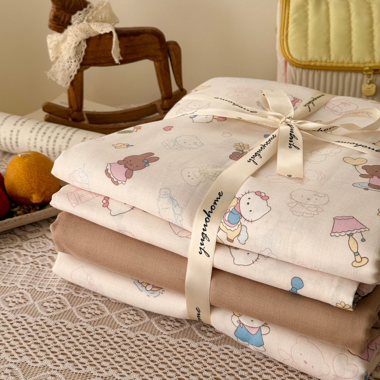 91家纺网 家纺一手货源 找家纺 于果 2026新款全棉纯棉双层纱四件套 卡卡乐园