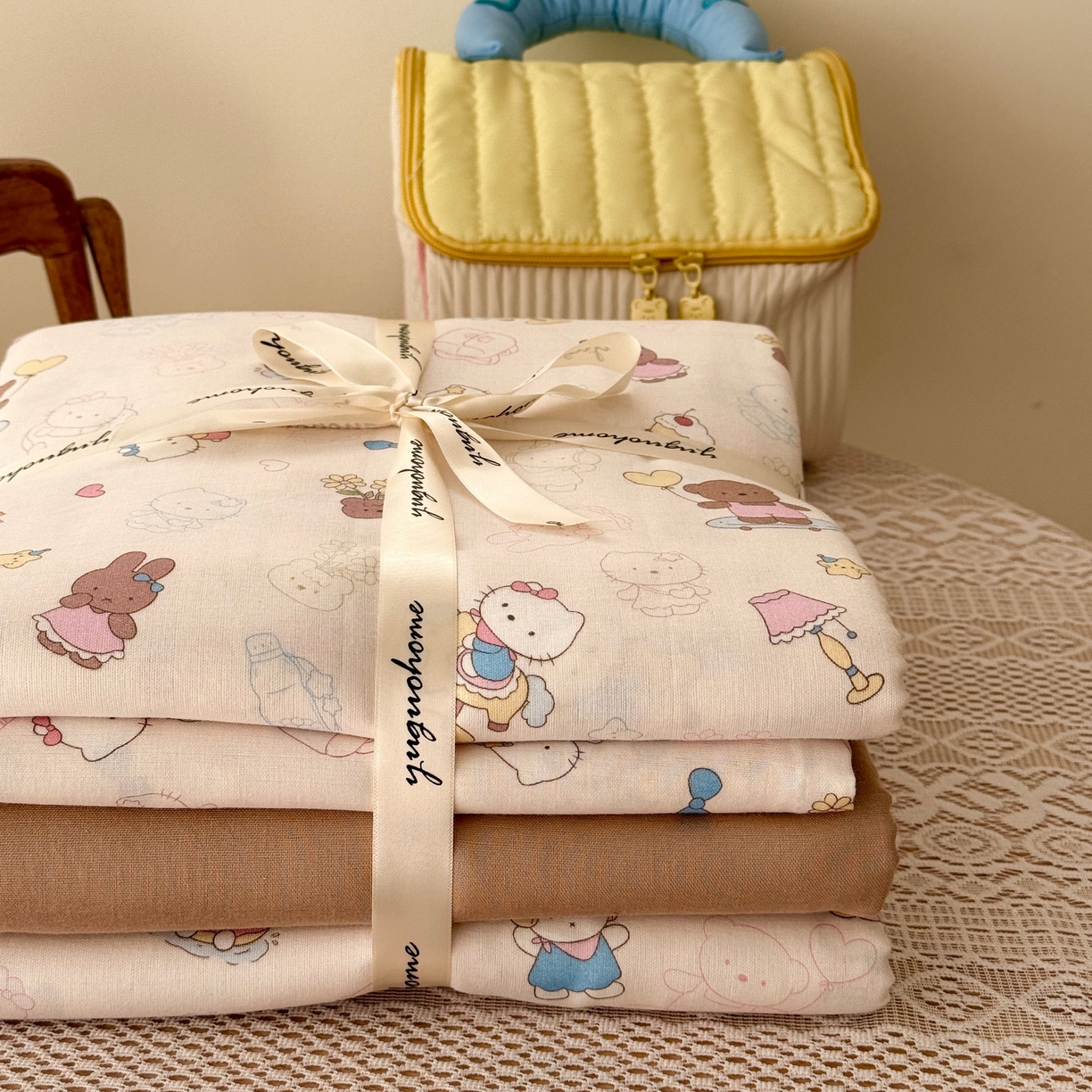 91家纺网 家纺一手货源 找家纺 于果 2026新款全棉纯棉双层纱四件套 卡卡乐园