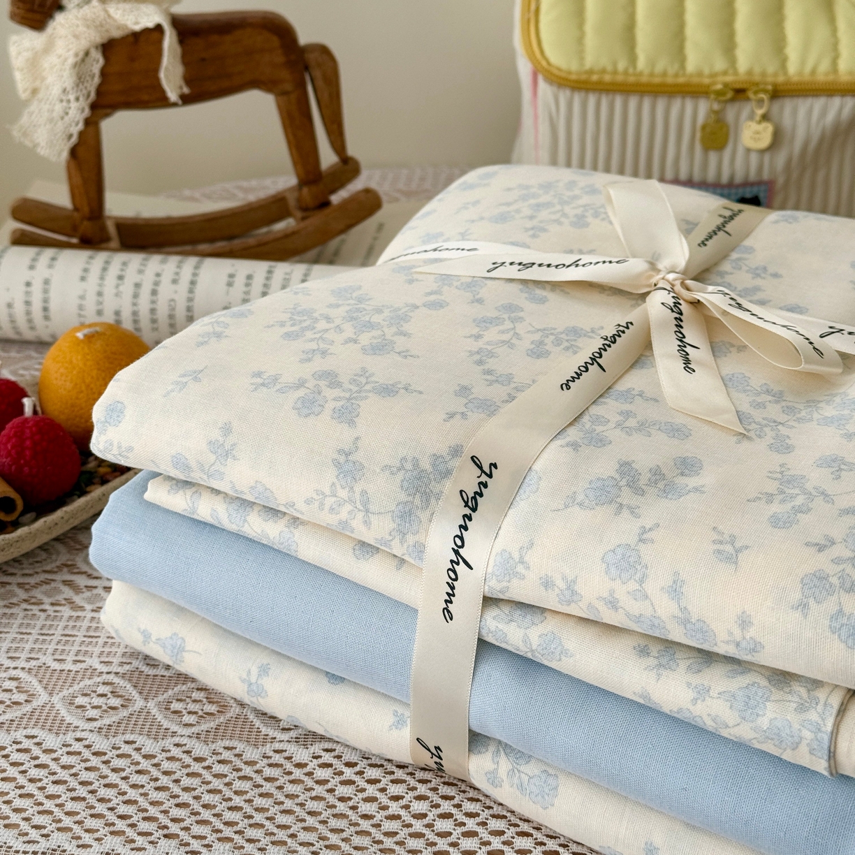 91家纺网 家纺一手货源 找家纺 于果 2026新款全棉纯棉双层纱四件套 连理枝