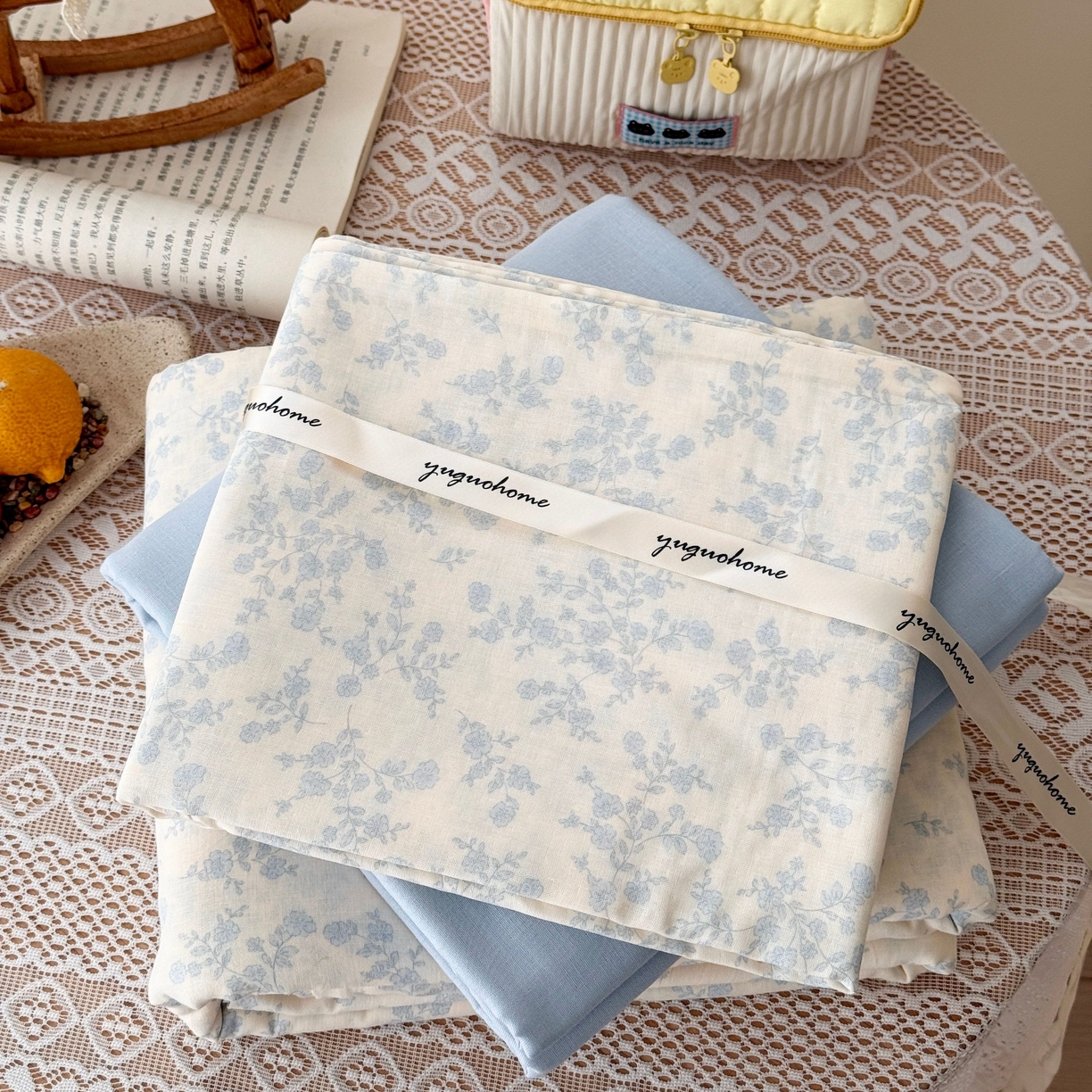 91家纺网 家纺一手货源 找家纺 于果 2026新款全棉纯棉双层纱四件套 连理枝