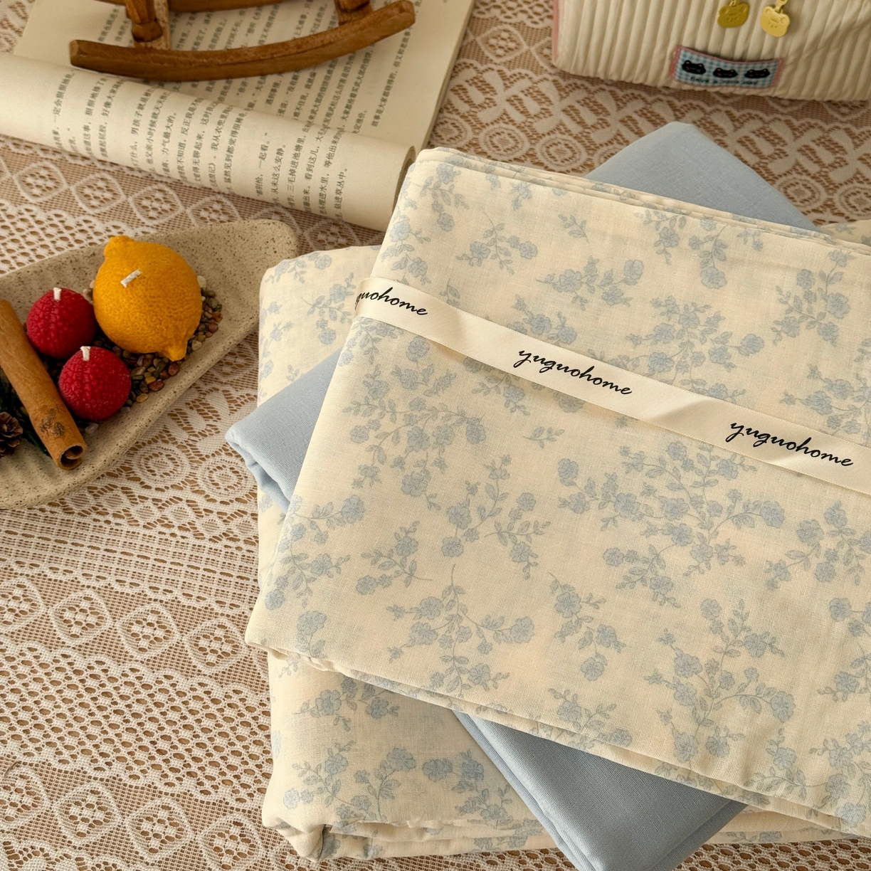 91家纺网 家纺一手货源 找家纺 于果 2026新款全棉纯棉双层纱四件套 连理枝