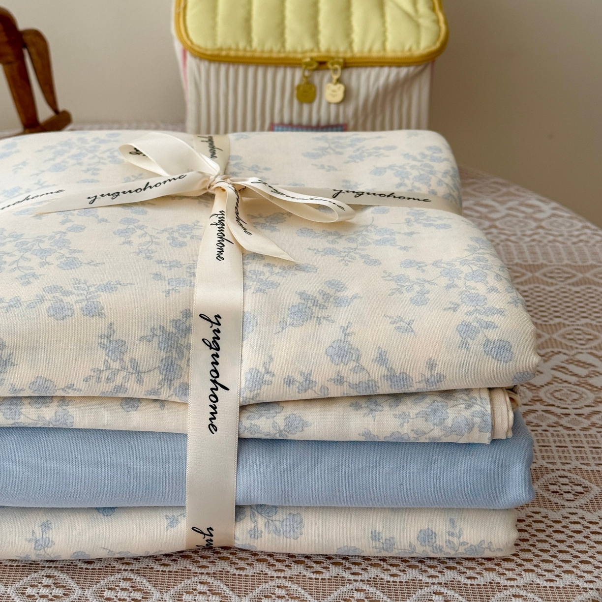 91家纺网 家纺一手货源 找家纺 于果 2026新款全棉纯棉双层纱四件套 连理枝